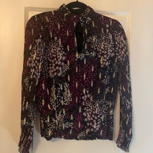 White House Black Market Floral Blouse with Gold Accents sz 2 mint